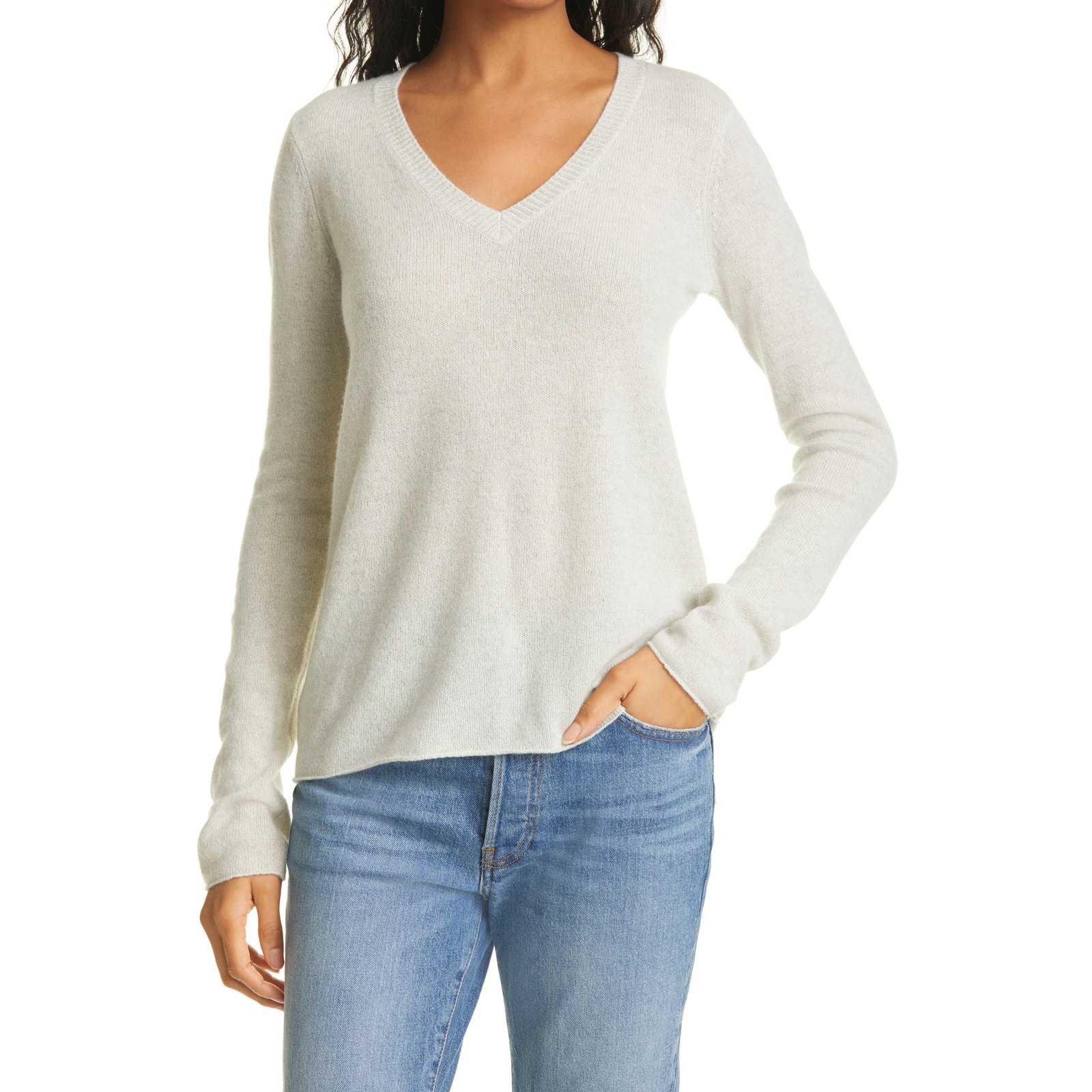 Atm Anthony Thomas Melillo White Cashmere V-Neck Sweater Size Xs